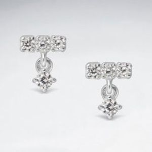 Sterling Silver Linear CZ Drop Stud Earrings