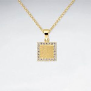 Sterling Silver Square CZ Gemstone Square Pendant