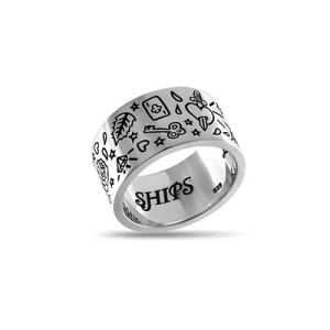 PX5235 Sterling Silver ring with tattoo inspired band design