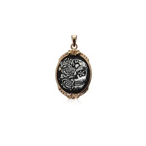 PX5136/M Día de Muertos inspired sterling silver pendant with gold plate.